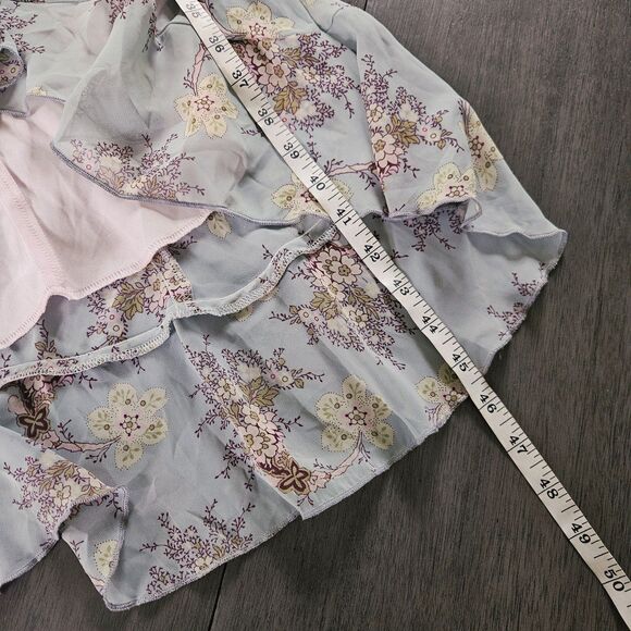 Vtg 90s Y2k Heart Moon Star Floral Halter Dress Ruffle Hem USA Dusty Blue Midi M - Picture 4 of 6